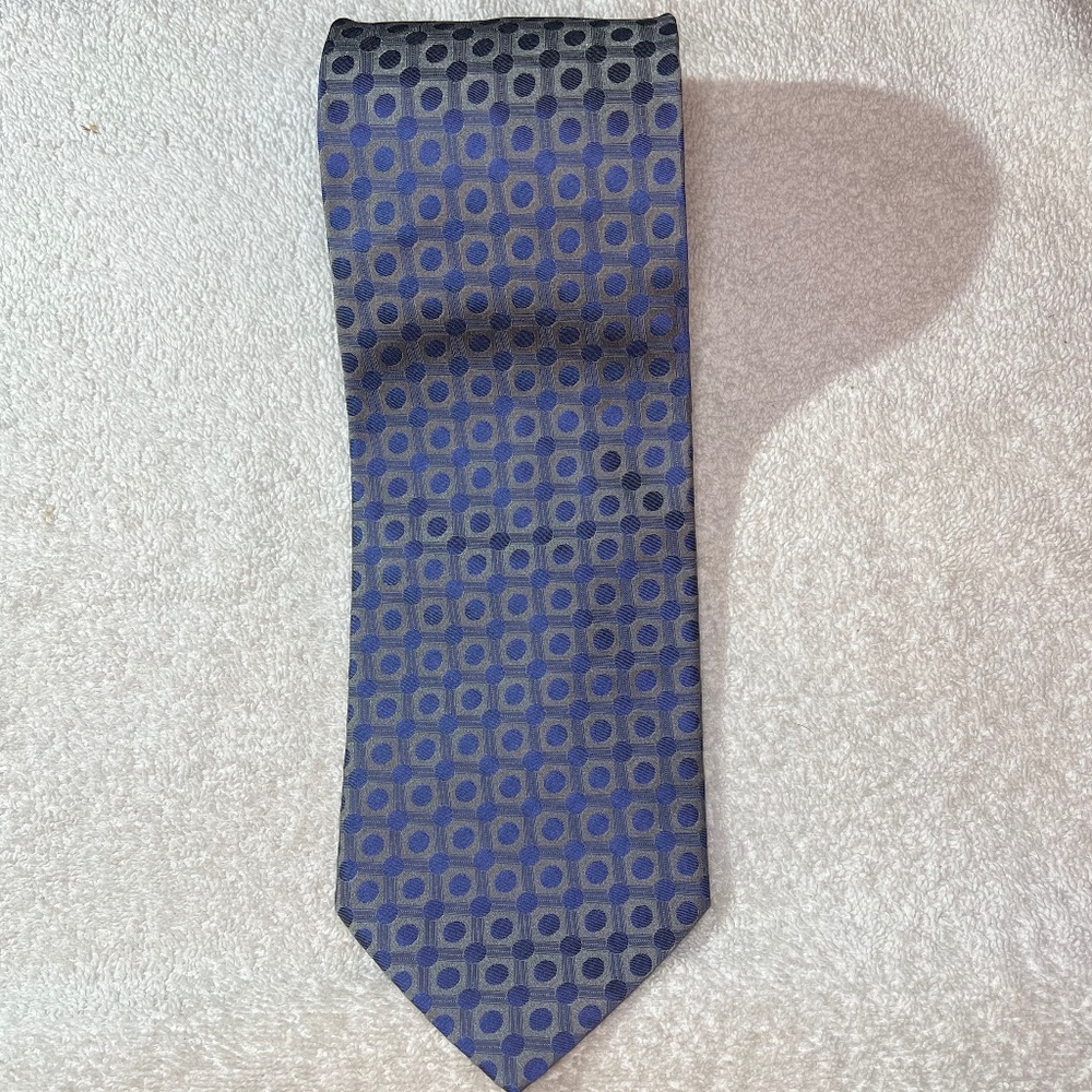 Fratelli Blue/Silver Box/Circle Dot 100% Handmade Italy Silk Tie Necktie 58"x4"